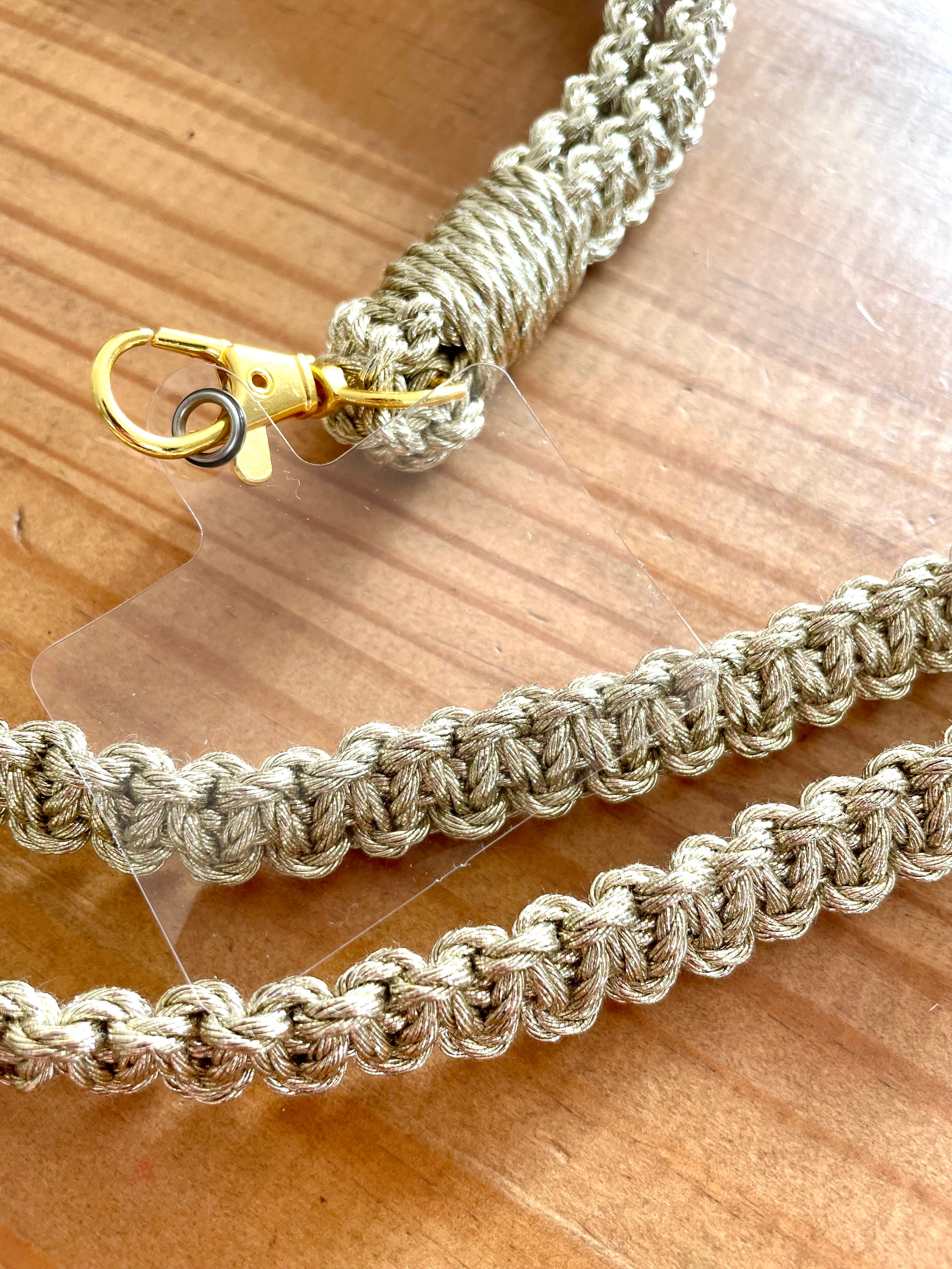 cordon téléphone noué au macramé couleur doré